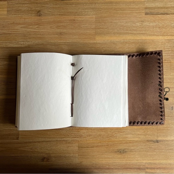 Handmade Brown Genuine Leather Journal Diary Pouch with Brass Clasp Closure - Picture 6 of 14